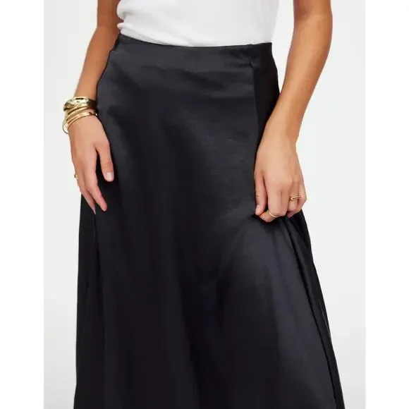 Madewell Womens Hi-Rise Satin Circle Midi Slip Skirt NS630 True Black Size 4 NWT - Picture 3 of 4